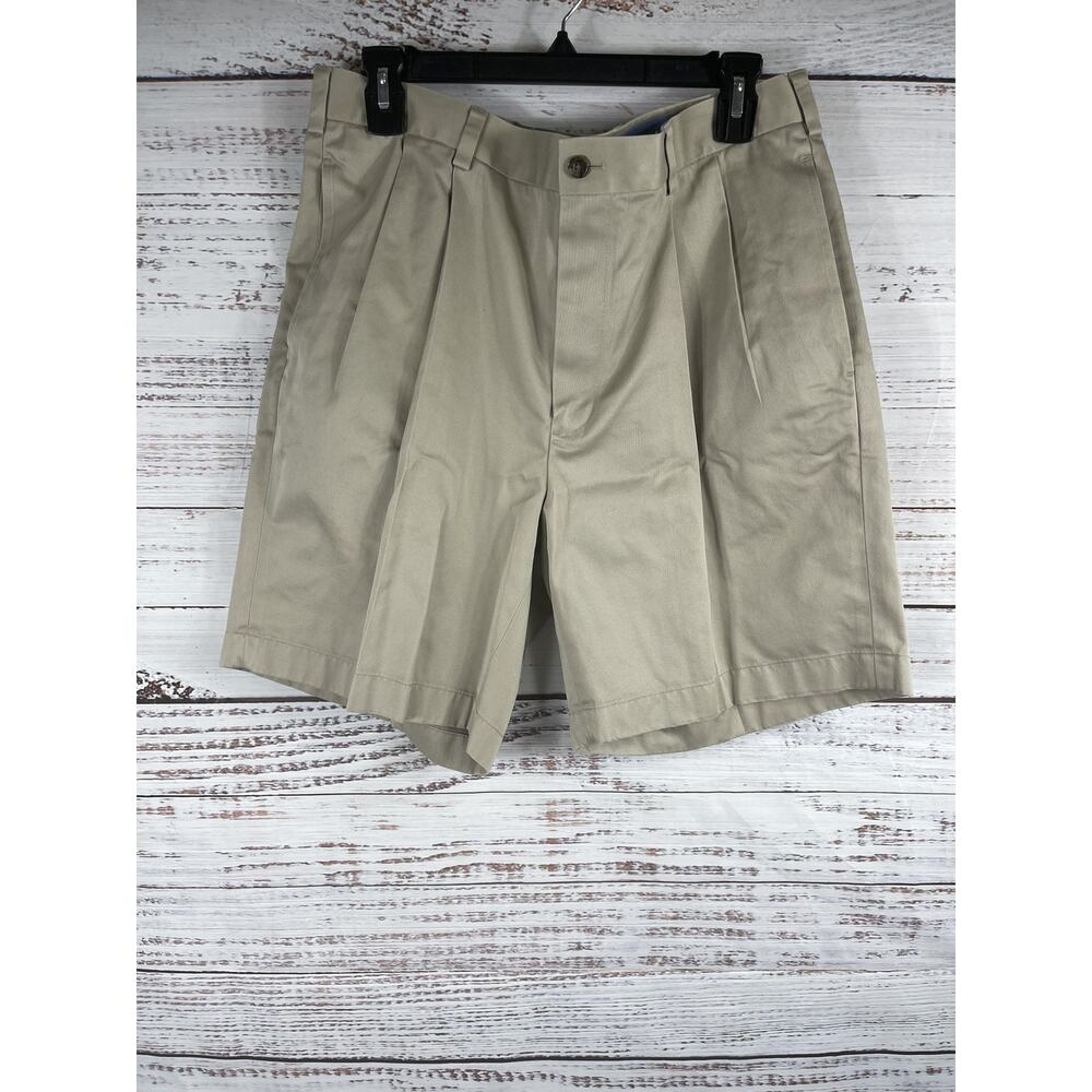 Brooks Brothers 346 Shorts Men's 35 Khaki Chino Pleated Lightweight Classic Fit